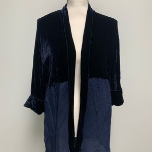 Anthropologie Tina + Jo Blue Velvet Silk Cardigan Size Small
